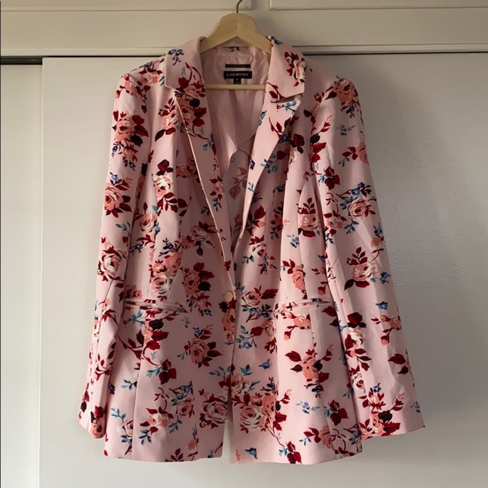 Lane Bryant pink floral single button blazer